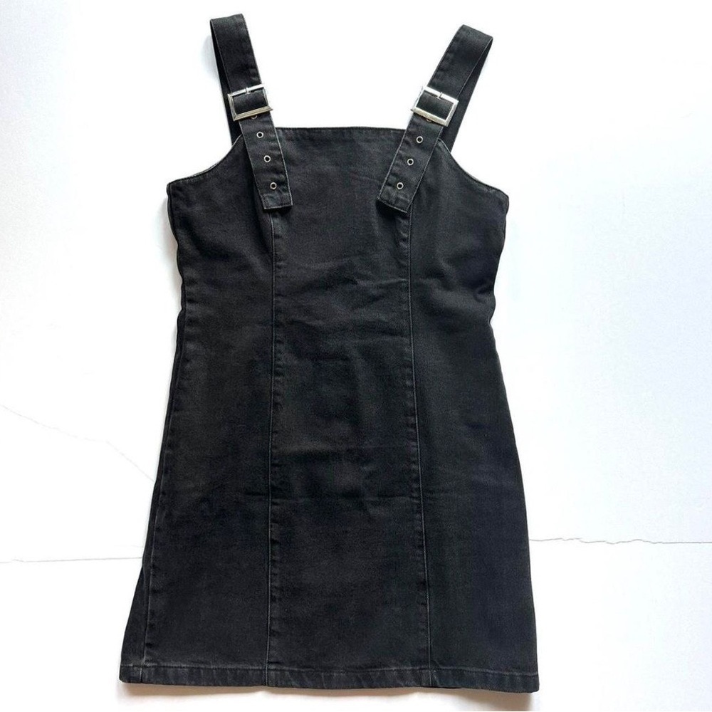 Black Denim Dress with Buckle Straps